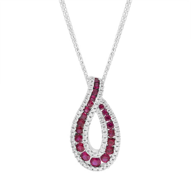 18ct White Gold Ruby Diamond Open Twist Pendant - White Gold