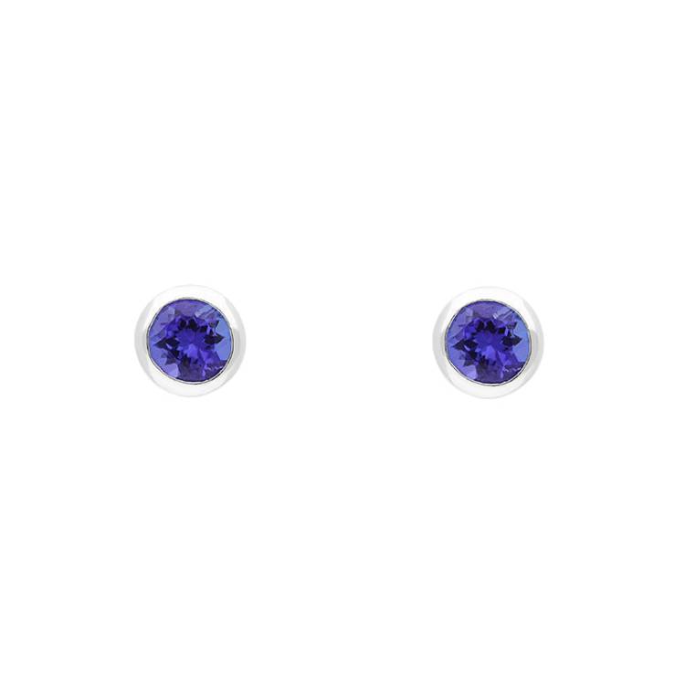 18ct White Gold Tanzanite Round Martini Stud Earrings - White Gold