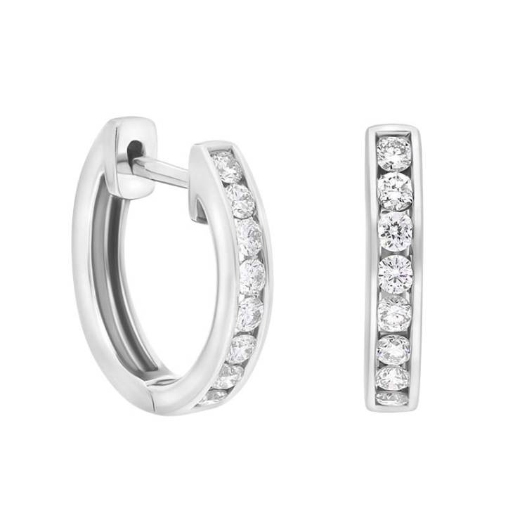18ct White Gold Diamond 0.24ct channel Set Hoop Earrings - Gold