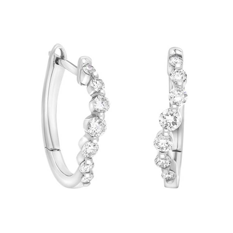 18ct White Gold Diamond 0.32ct Claw Set Hoop Earrings - Gold