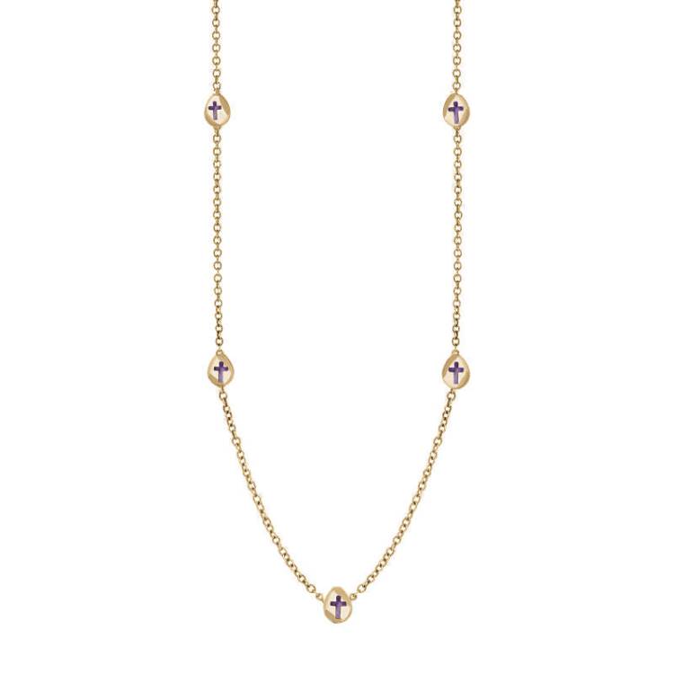 18ct Yellow Gold Blue John Cross Link Disc Chain Necklace - Option1 Value Yellow Gold