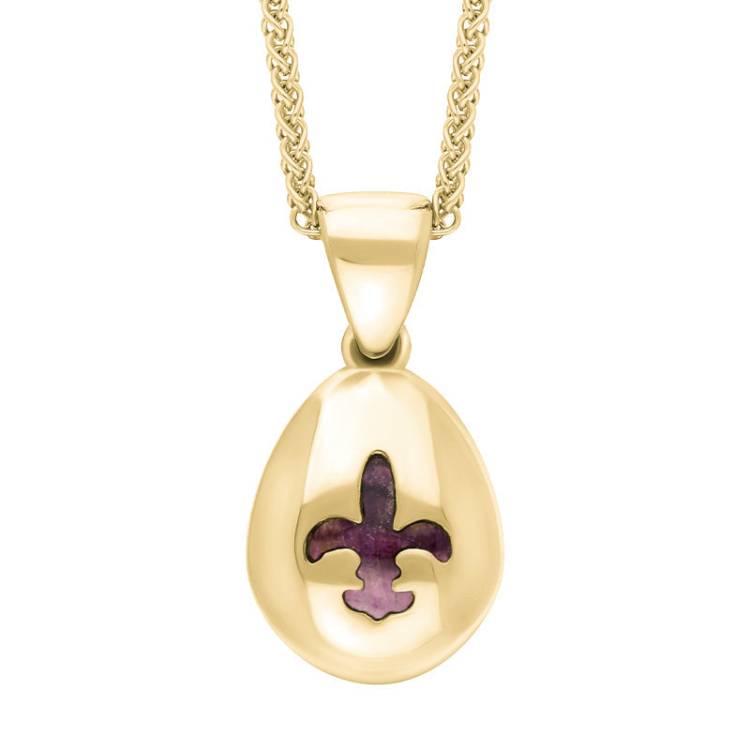 18ct Yellow Gold Blue John Fleur De Lis Pear Shape Necklace