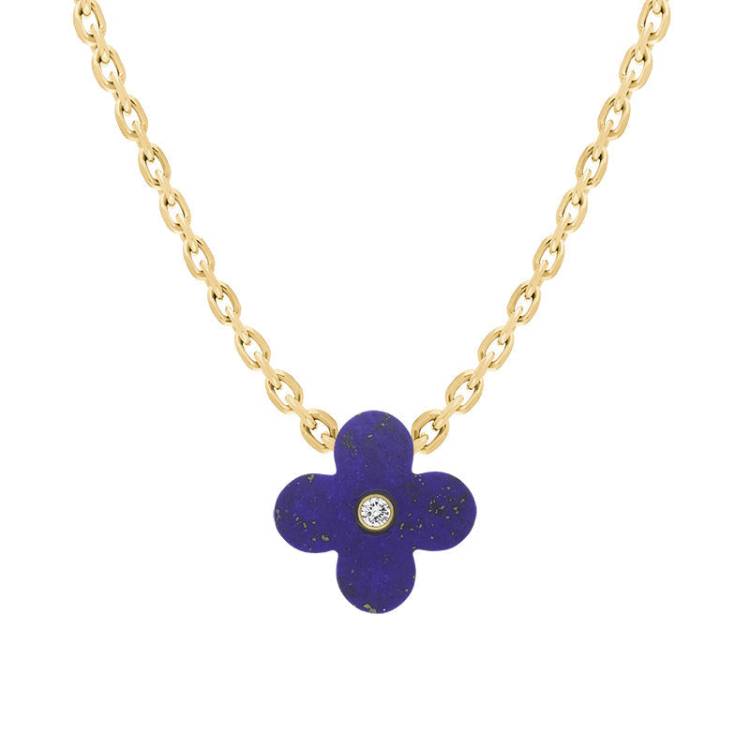 18ct Yellow Gold Lapis Lazuli Diamond Clover Charm D - Gold