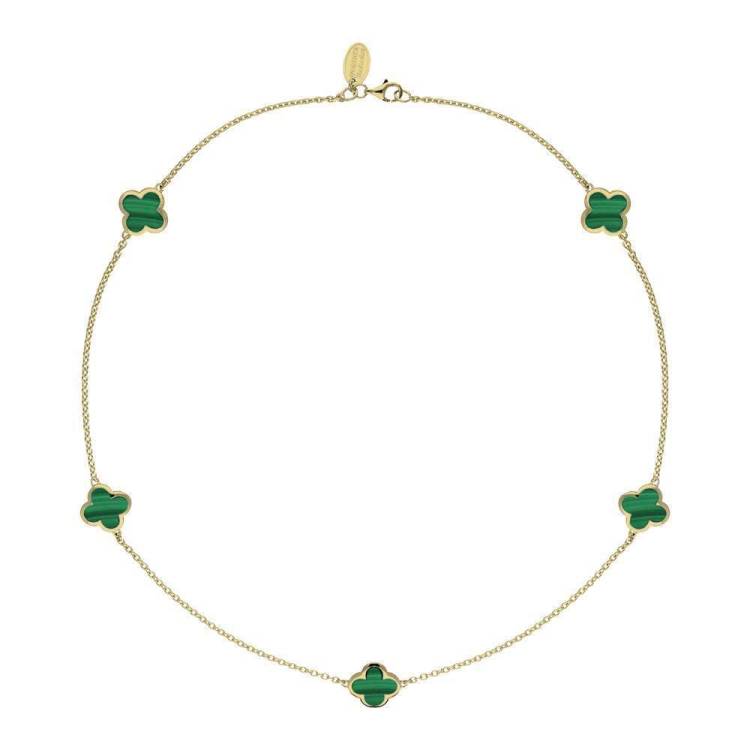 18ct Yellow Gold Malachite Bloom Four Leaf Clover Necklace