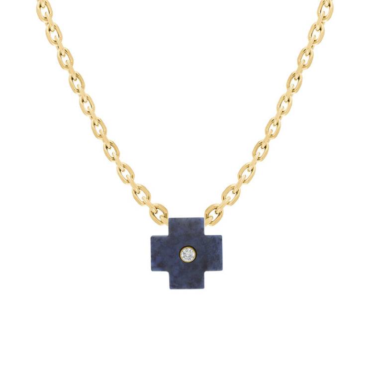 18ct Yellow Gold Onyx Diamond Cross Charm D - Gold
