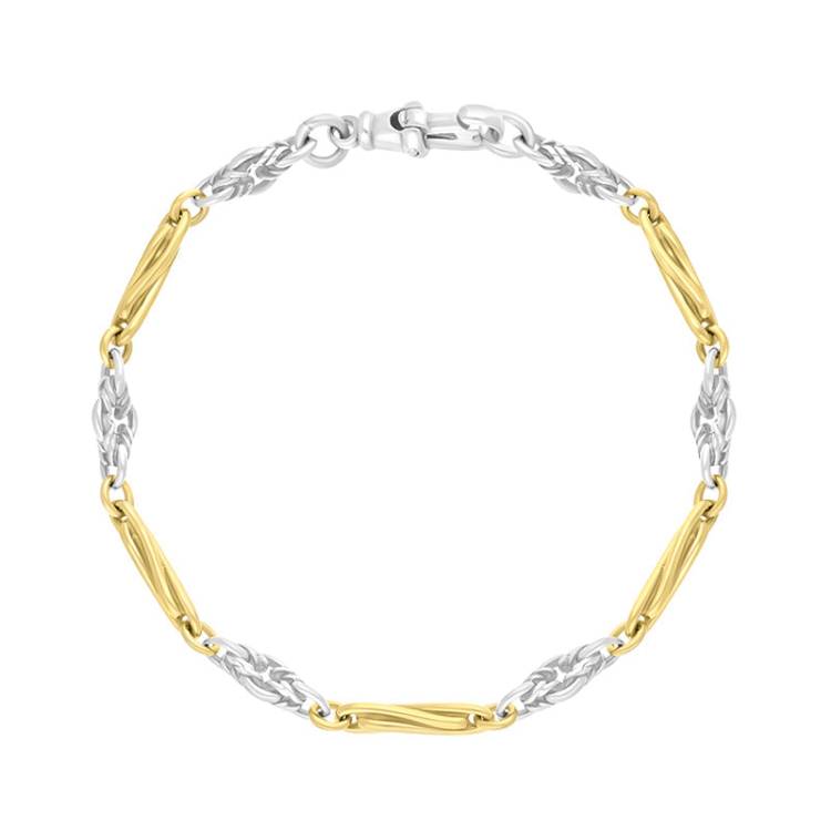 18ct Yellow Gold Sterling Silver Twist Byzantine Handmade Bracelet