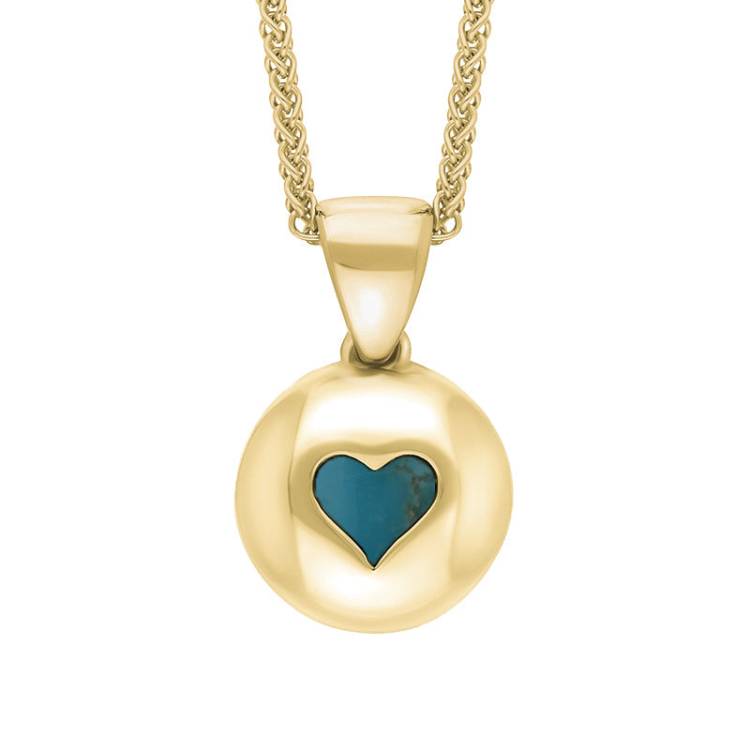 18ct Yellow Gold Turquoise Heart Disc Necklace