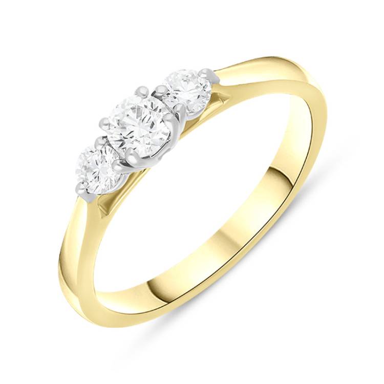 18ct Yellow Gold 0.49ct Diamond Three Stone Ring - Gold