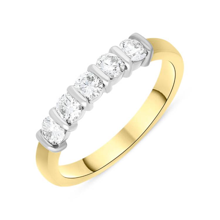 18ct Yellow Gold 0.58ct Diamond Five Stone Bar Set Eternity Ring - Gold