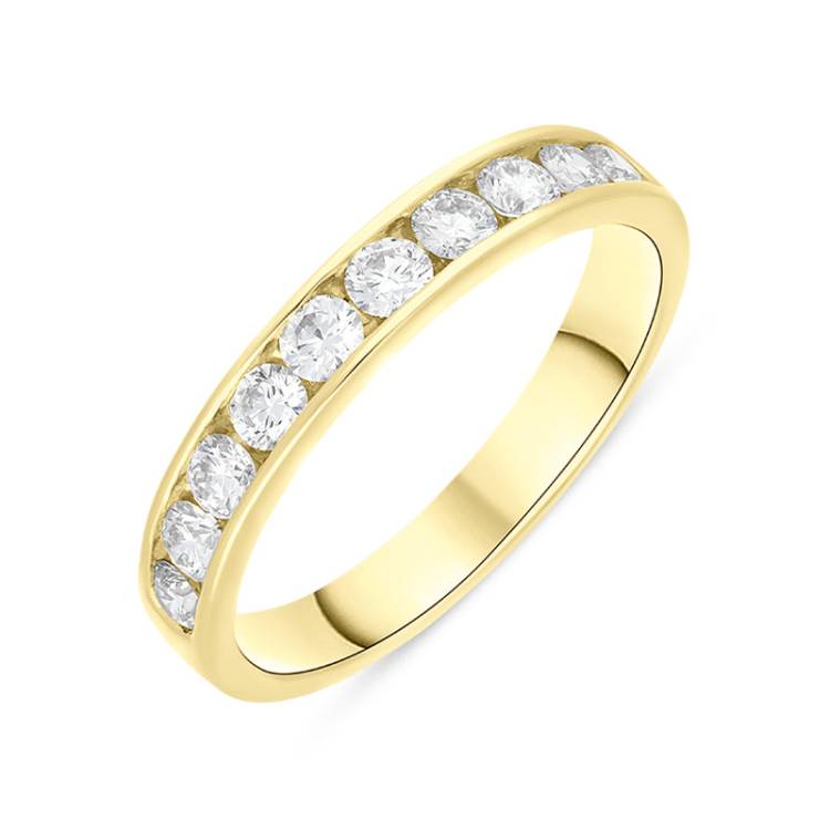 18ct Yellow Gold 0.75ct Diamond Ten Stone Channel Set Eternity Ring - Gold