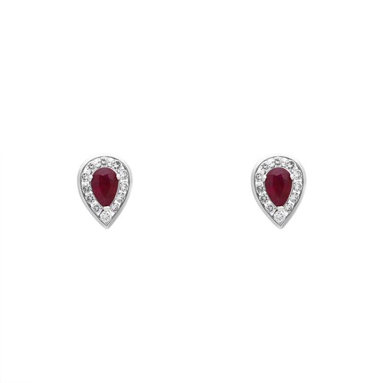 18ct Yellow Gold Ruby Diamond Pear Stud Earrings - Yellow Gold