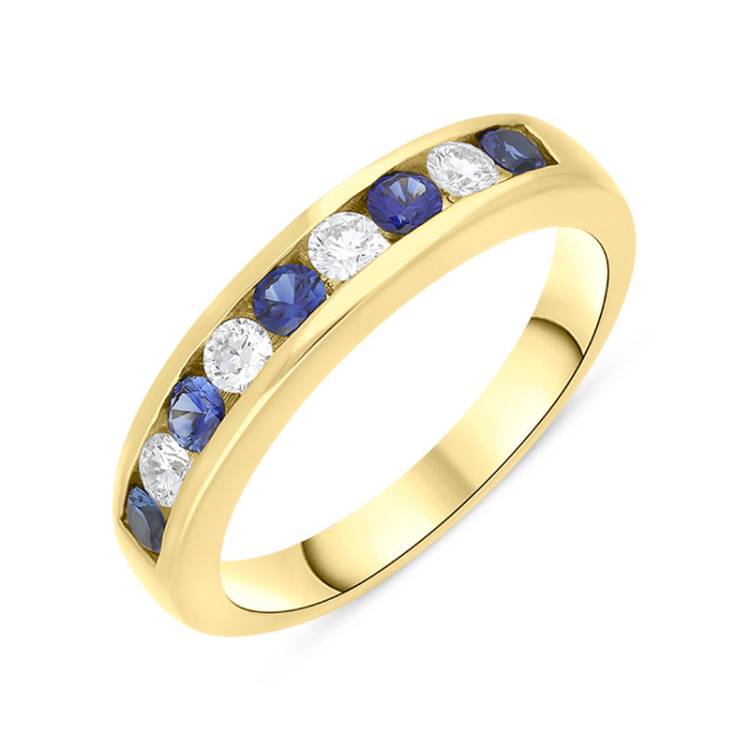 18ct Yellow Gold Sapphire Diamond Nine Stone Channel Set Half Eternity Ring - Gold