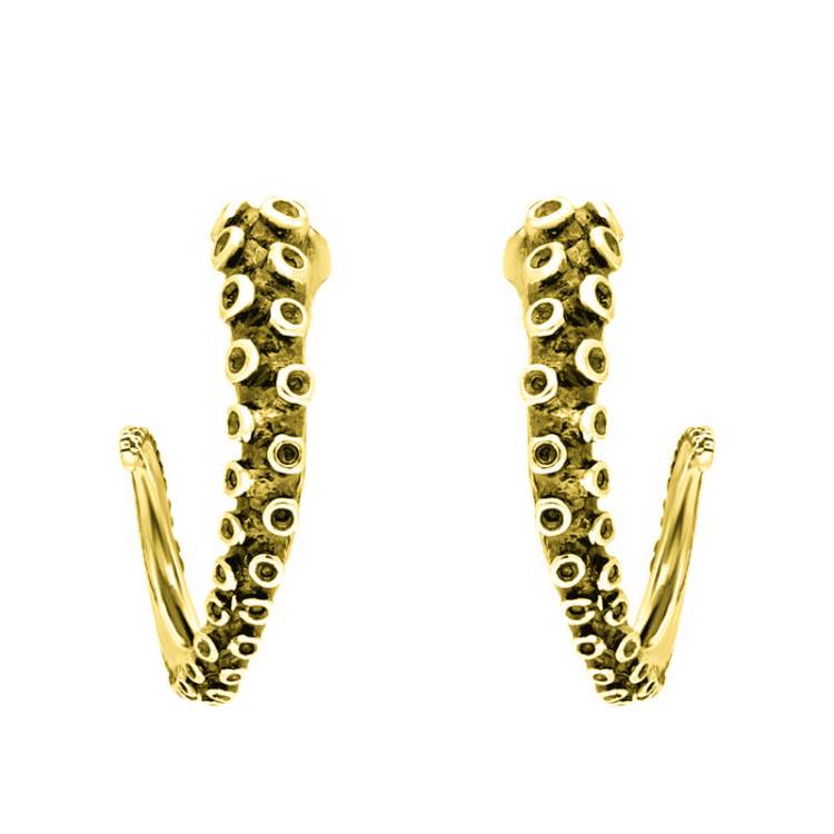 18ct Yellow Gold Tentacle Hoop Earrings - Silver