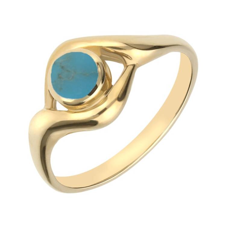 18ct Yellow Gold Turquoise Round Twist Ring - Yellow Gold
