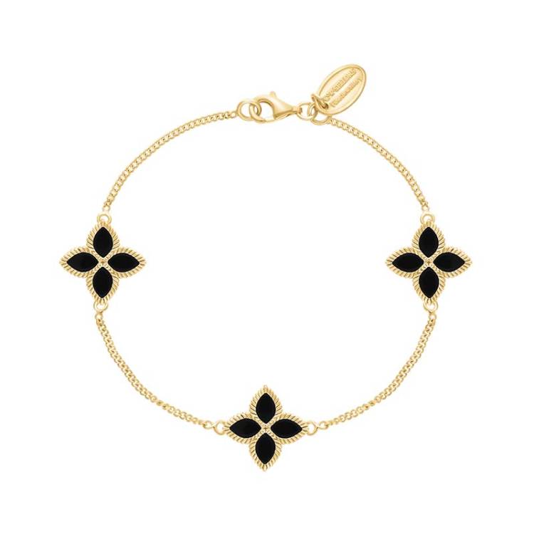 18ct Yellow Gold Whitby Jet Bloom Marquise Flower Bracelet - Gold