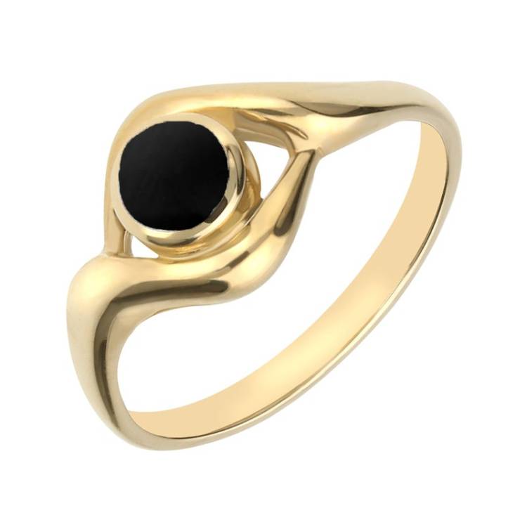 18ct Yellow Gold Whitby Jet Round Twist Ring - Yellow Gold