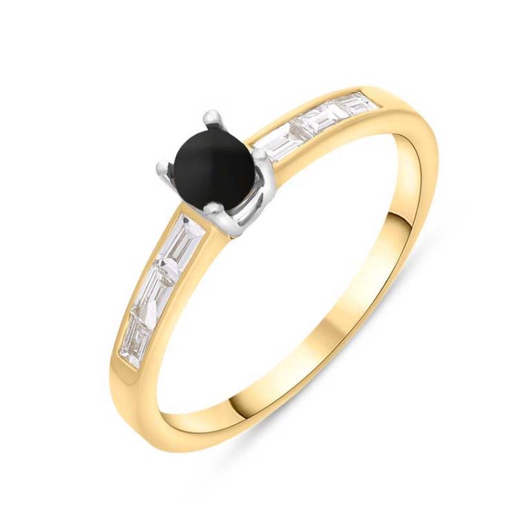 18ct Yellow White Gold Whitby Jet Diamond 0.31ct Round Claw Set Ring - K