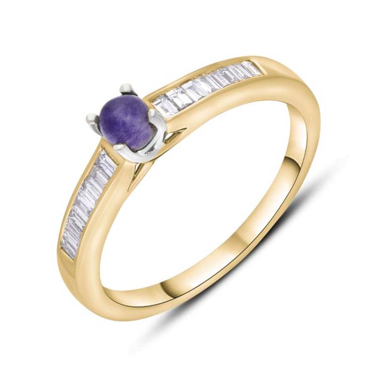 18ct Yellow White Gold Blue John Diamond 0.20ct Round Claw Set Ring - T