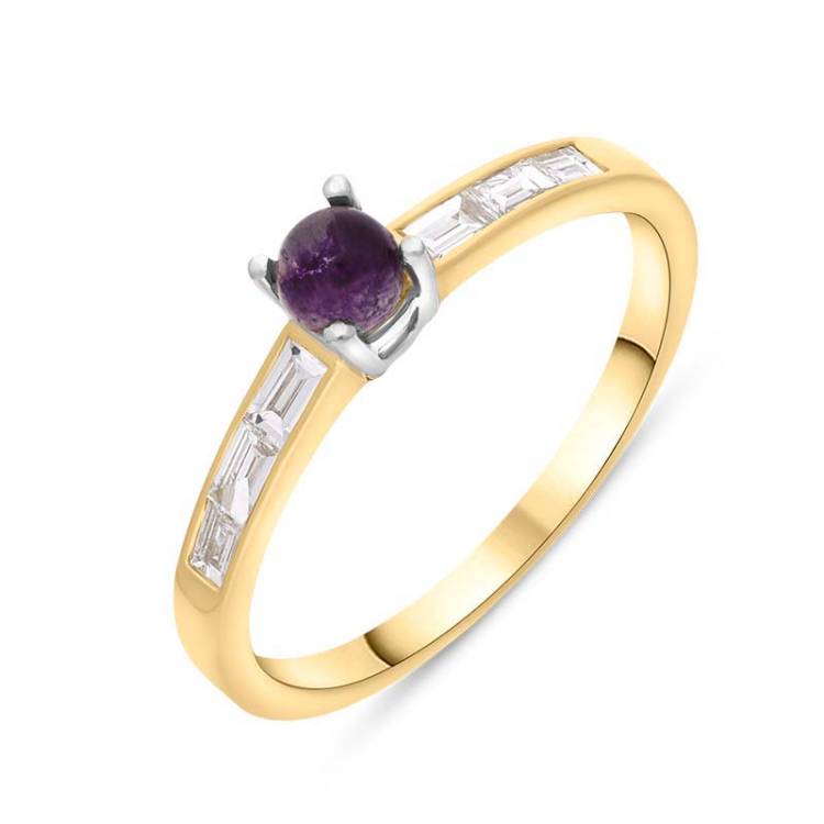 18ct Yellow White Gold Blue John Diamond 0.31ct Round Claw Set Ring - V