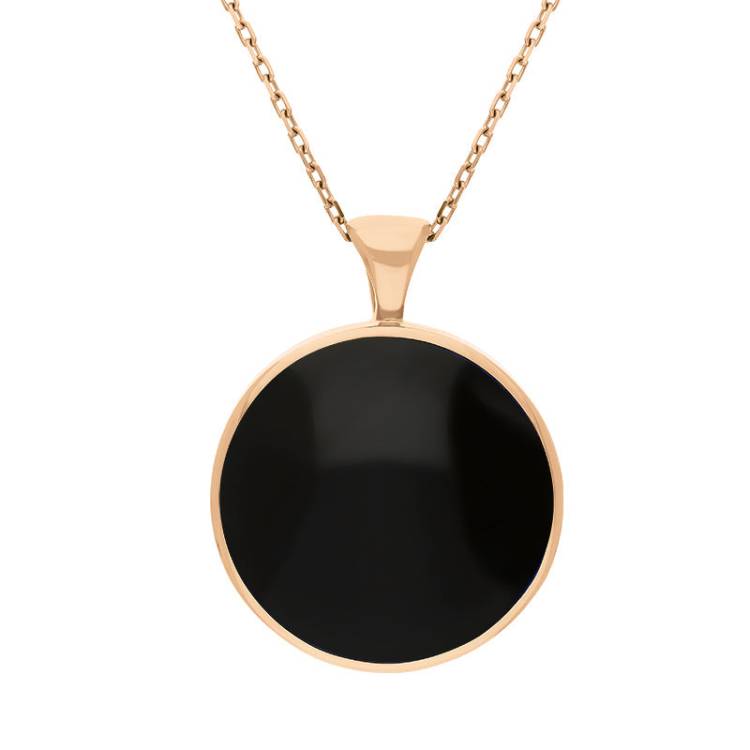 18ct Rose Gold Blue John Whitby Jet Large Double Sided Round Fob Necklace - Rose Gold