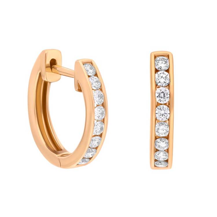 18ct Rose Gold Diamond 0.25ct Channel Set Hoop Earrings - Gold