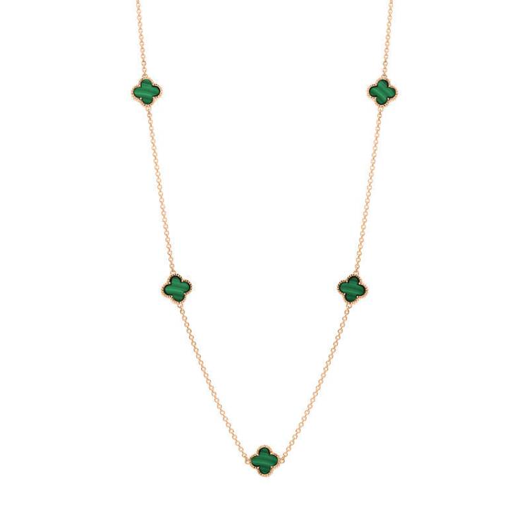 18ct Rose Gold Malachite Bloom Four Leaf Clover Ball Edge Necklace