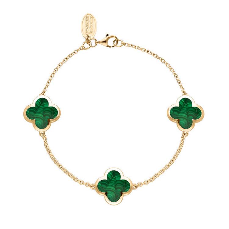 18ct Rose Gold Malachite Bloom Four Leaf Clover Chain Bracelet