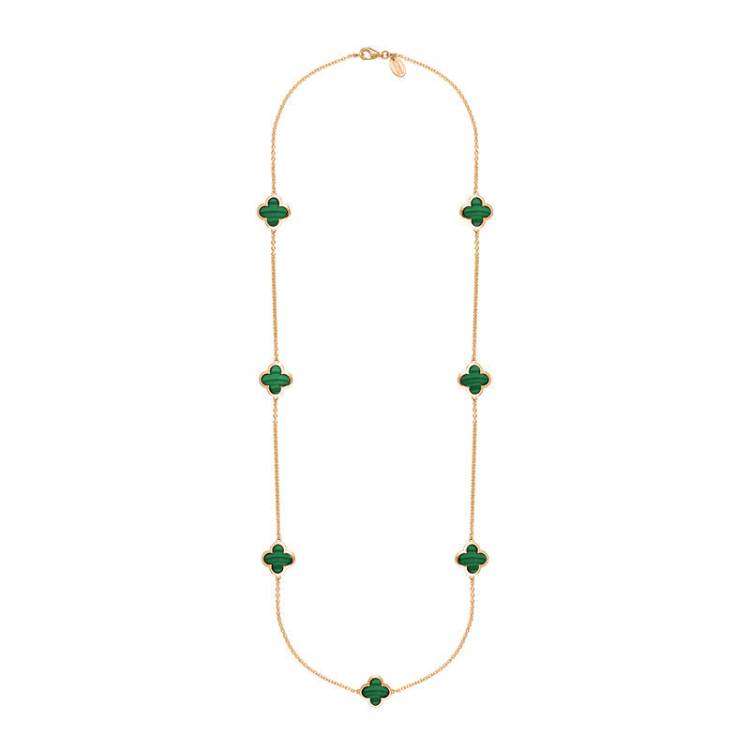 18ct Rose Gold Malachite Bloom Four Leaf Clover Long Necklace
