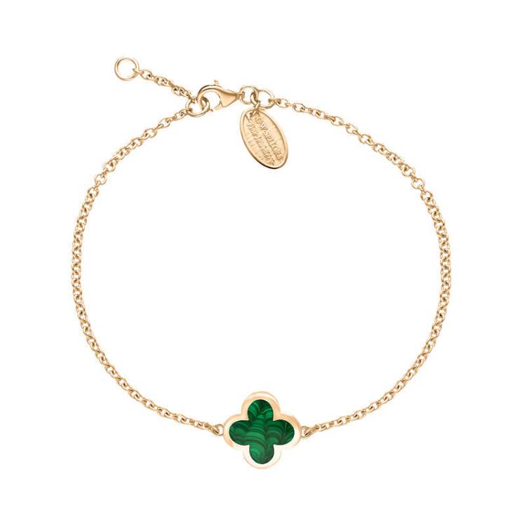 18ct Rose Gold Malachite Bloom Four Leaf Clover Polished Edge Bracelet