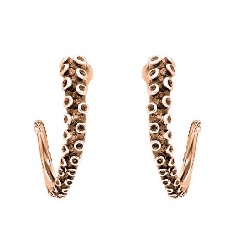 18ct Rose Gold Tentacle Hoop Earrings - Silver