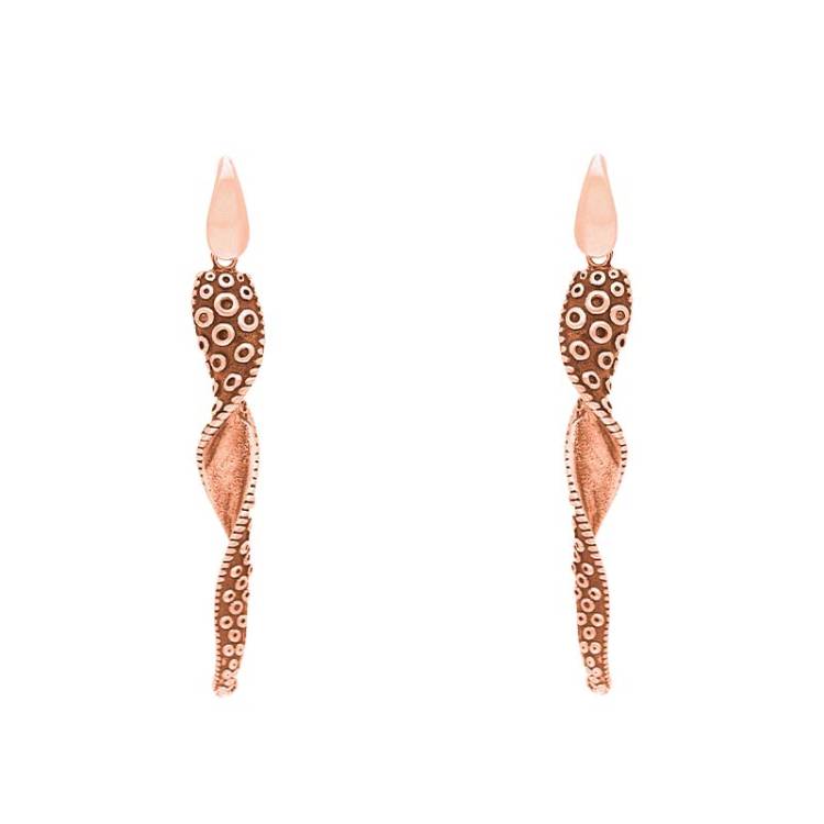 18ct Rose Gold Tentacle Twist Drop Earrings - Silver