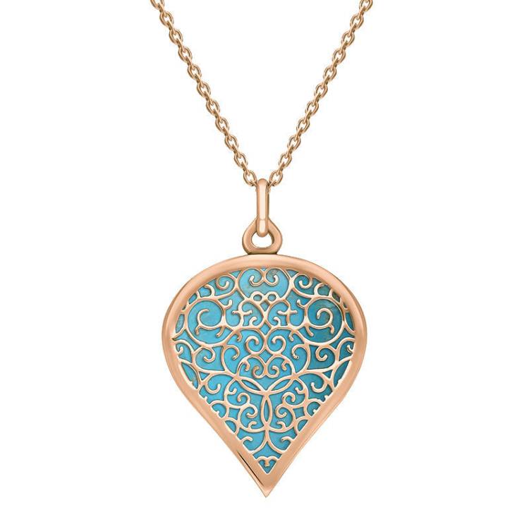 18ct Rose Gold Turquoise Flore Filigree Large Heart Necklace