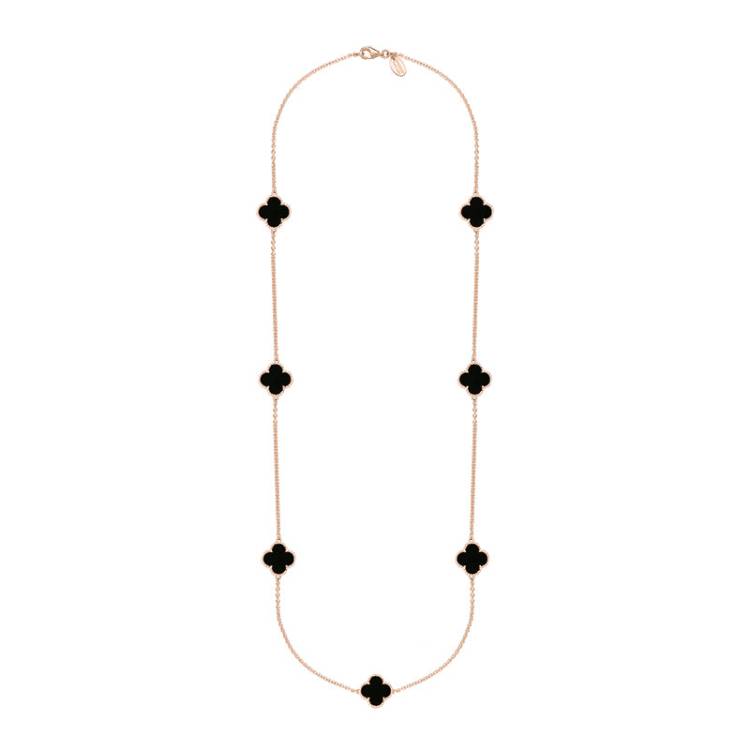 18ct Rose Gold Malachite Bloom Four Leaf Clover Ball Edge Long Necklace