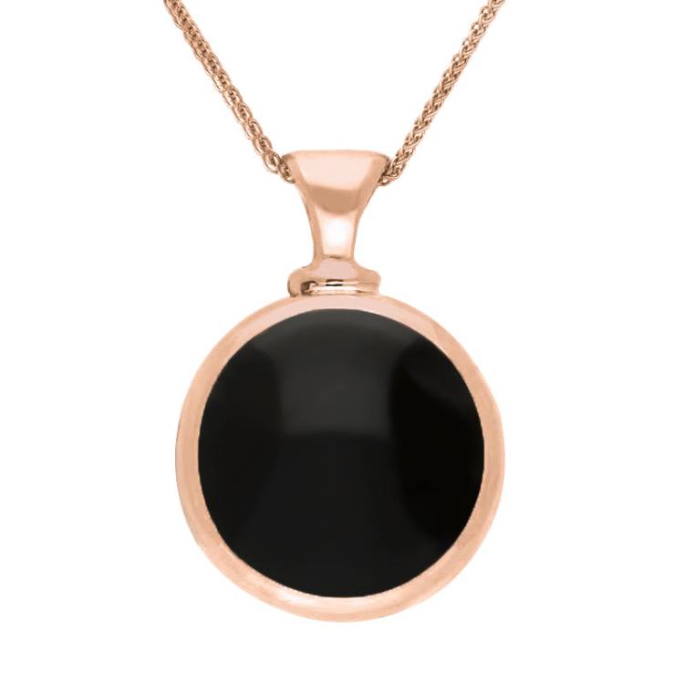 18ct Rose Gold Whitby Jet Blue John Double Sided Round Dinky Fob Necklace - Rose Gold