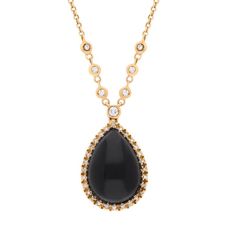 18ct Rose Gold Whitby Jet Diamond Teardrop Necklace D - Option1 Value Gold