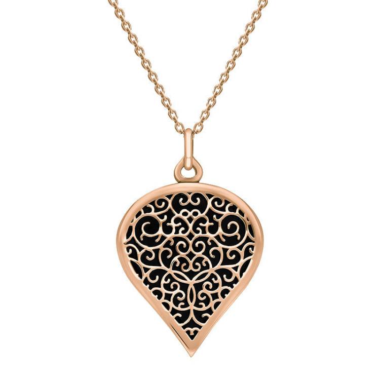 18ct Rose Gold Whitby Jet Flore Filigree Large Heart Necklace