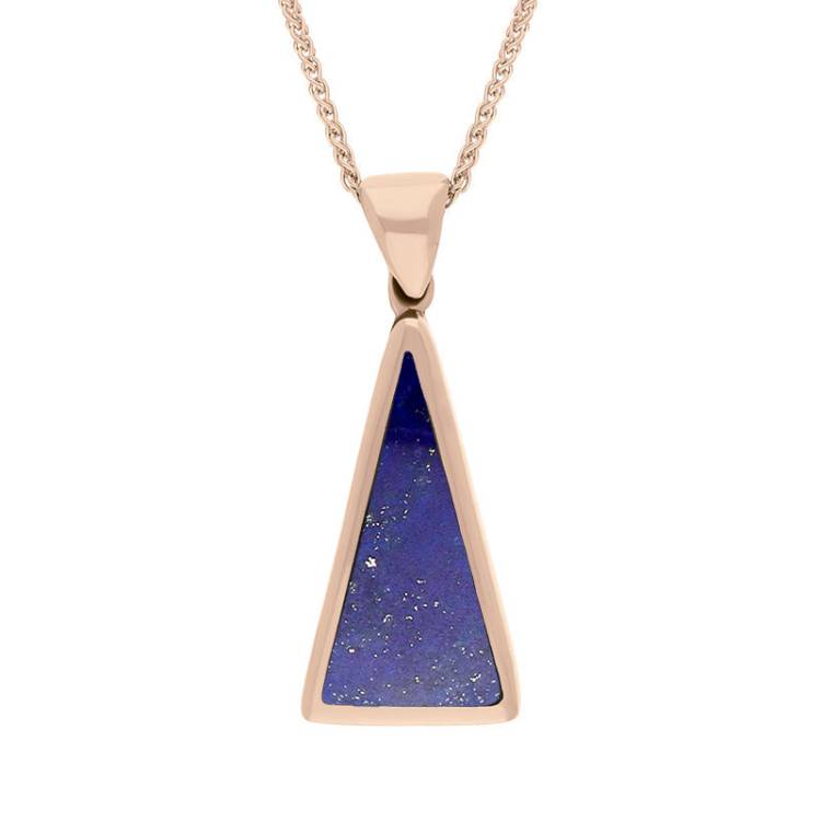 18ct Rose Gold Whitby Jet Lapis Lazuli Small Double Sided Triangular Fob Necklace - Rose Gold