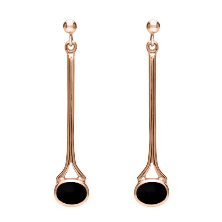 18ct Rose Gold Whitby Jet Long Drop Earrings - Rose Gold