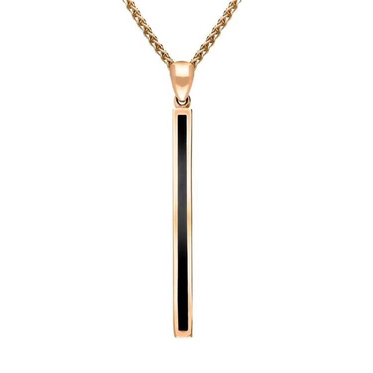 18ct Rose Gold Whitby Jet Long Slim Oblong Necklace