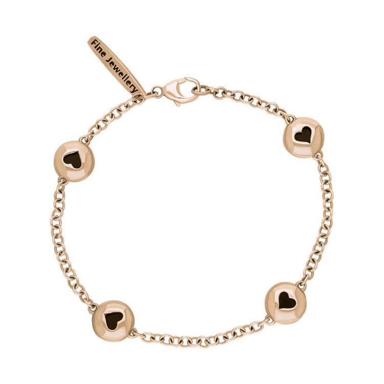 18ct Rose Gold Whitby Jet Oval Heart Detail Four Stone Bracelet - Rose Gold