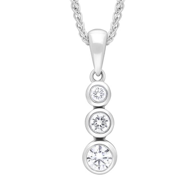 18ct White Gold 0.21ct Diamond Graduated Trilogy Pendant Necklace