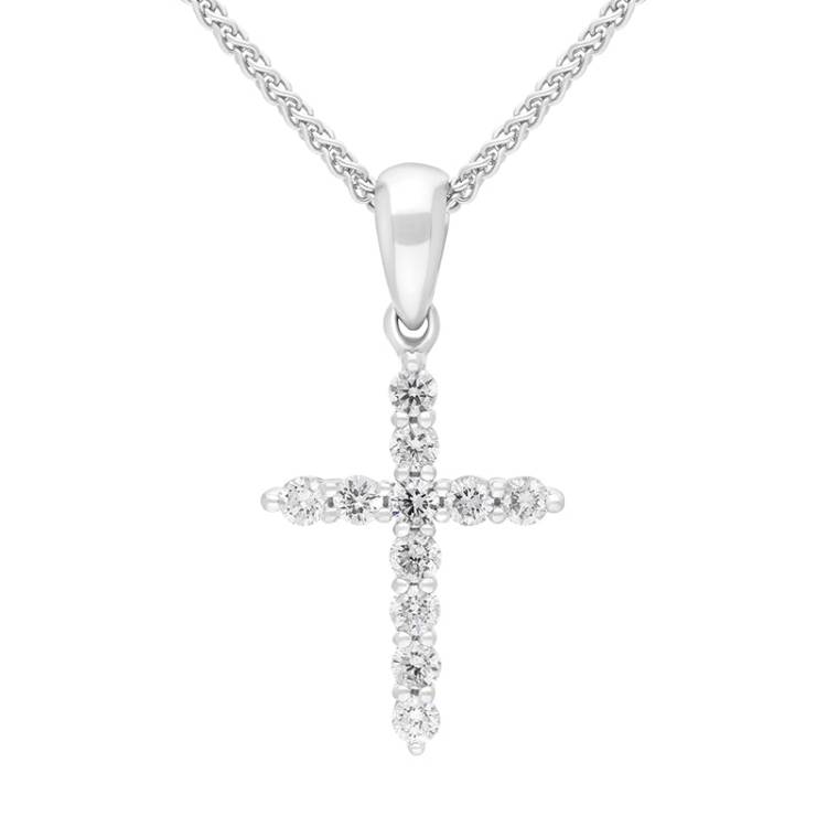 18ct White Gold 0.24ct Diamond Cross Pendant - White Gold