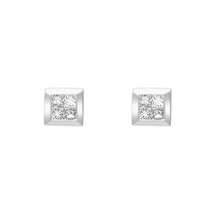 18ct White Gold 0.24ct Diamond Princess Cut Cluster Stud Earrings - White Gold