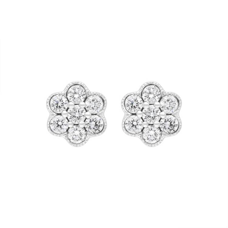 18ct White Gold 0.25ct Diamond Cluster Flower Stud Earrings