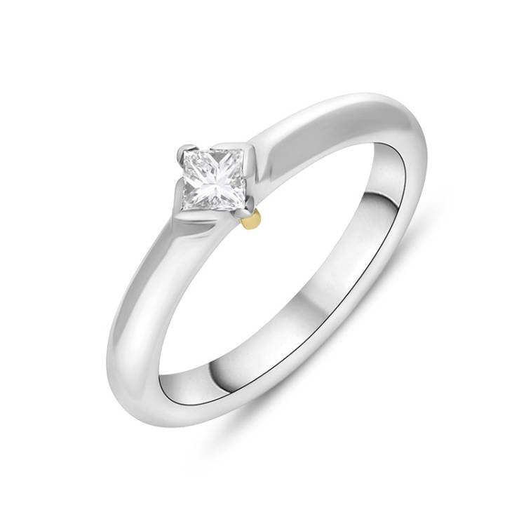 18ct White Gold 0.25ct Diamond Princess Cut Solitaire Ring D - P