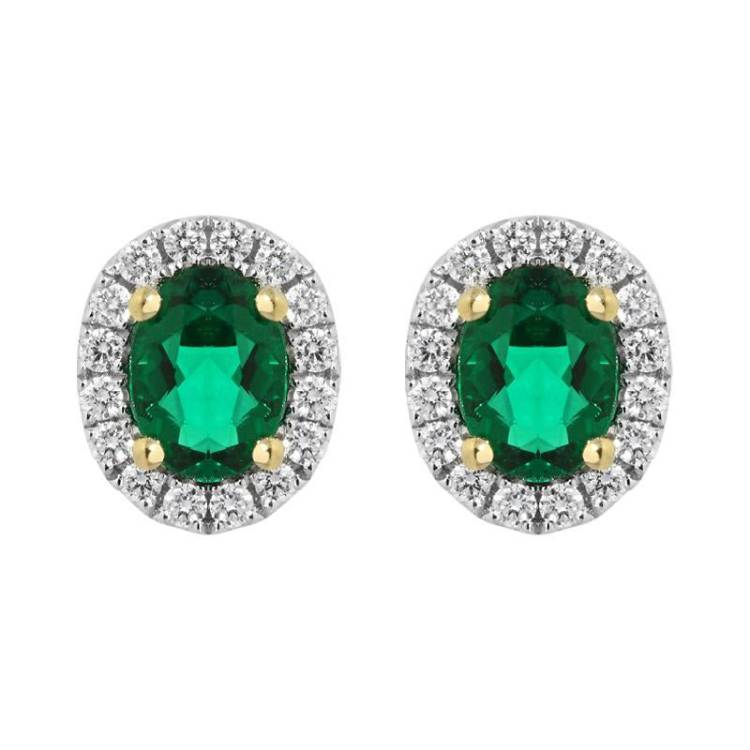 18ct White Gold 0.26ct Emerald Diamond Oval Stud Earrings - Option1 Value White Gold
