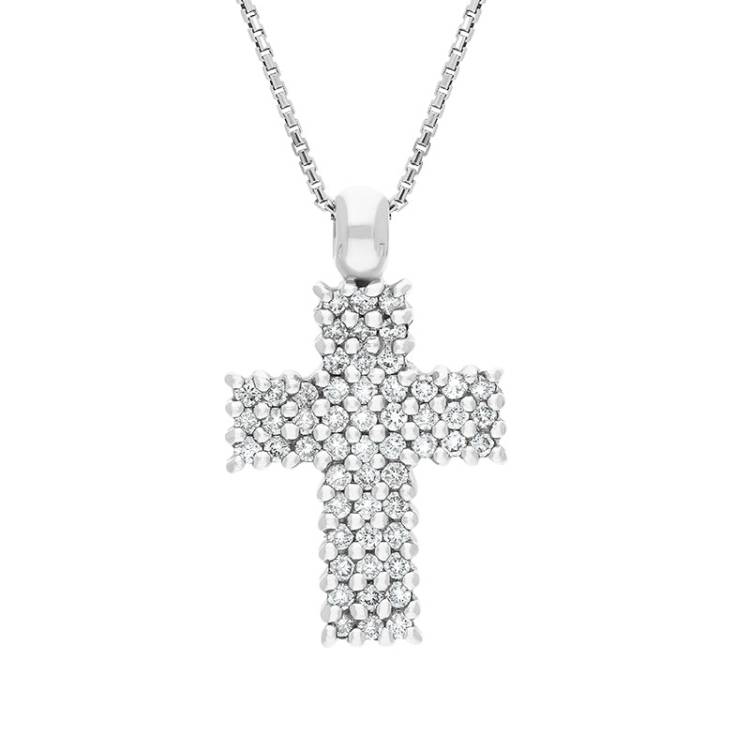 18ct White Gold 0.27ct Diamond Cross Necklace D