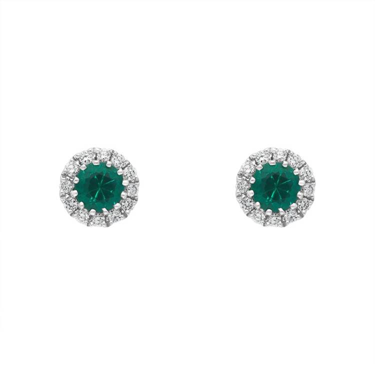 18ct White Gold 0.31ct Emerald Diamond Cluster Earrings - Gold