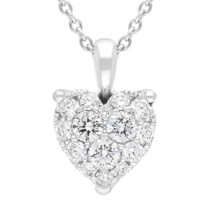 18ct White Gold 0.36ct Diamond Cluster Heart Pendant