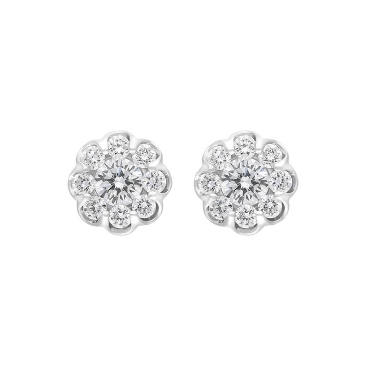 18ct White Gold 0.39ct Diamond Cluster Scallop Edge Stud Earrings